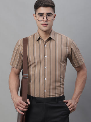 Men's Brown Striped Formal Shirt