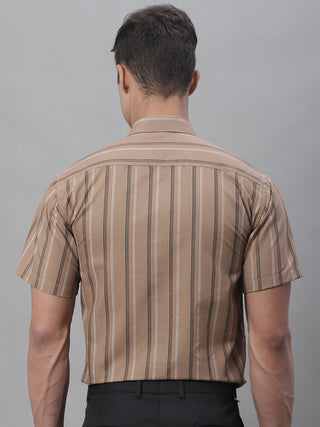 Men's Brown Striped Formal Shirt