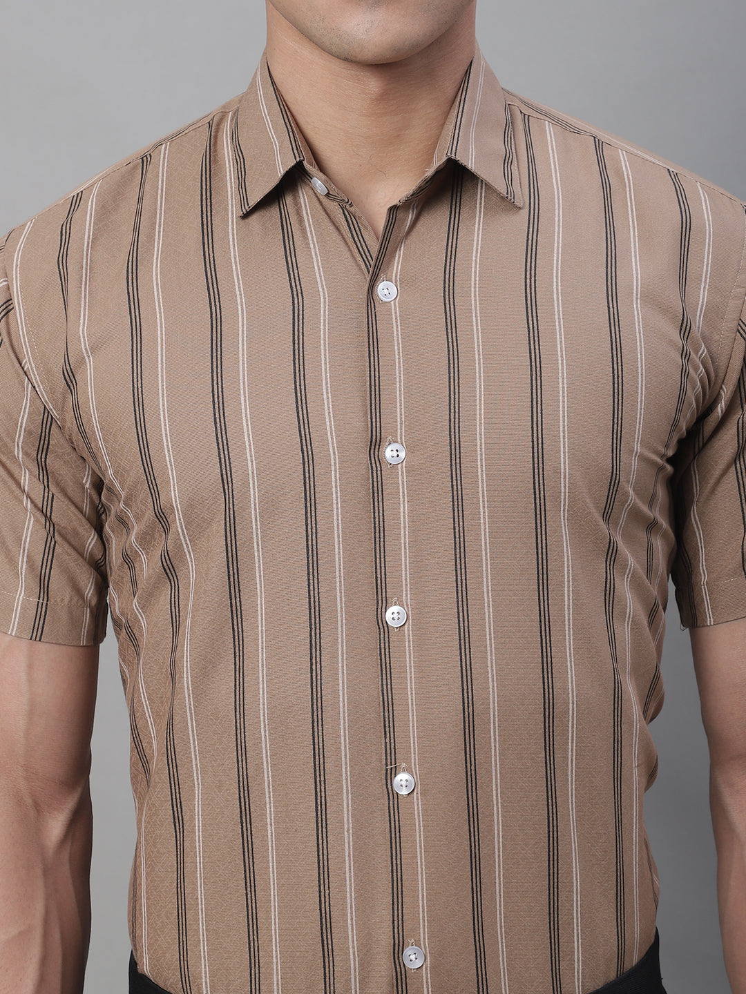 Men's Brown Striped Formal Shirt