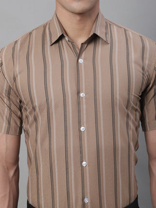 Men's Brown Striped Formal Shirt