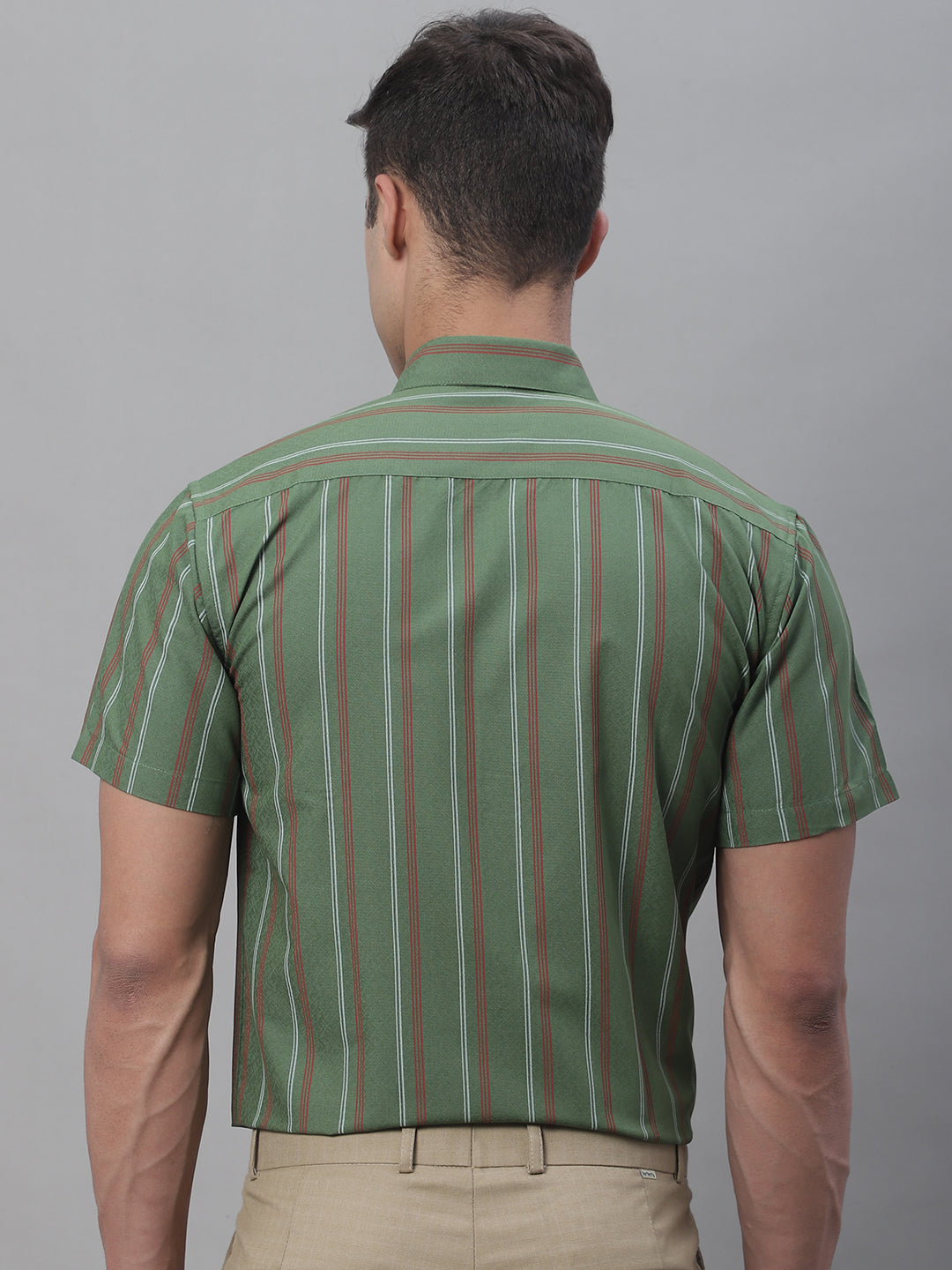 Men's Olive Green Striped Formal Shirt