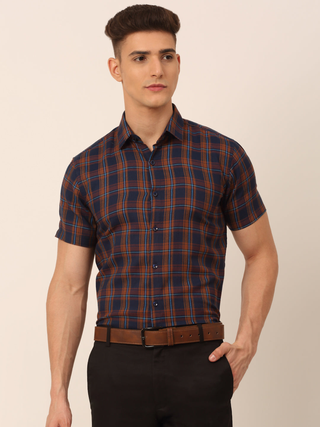 Men's Cotton Checked Half Sleeves Formal Shirts