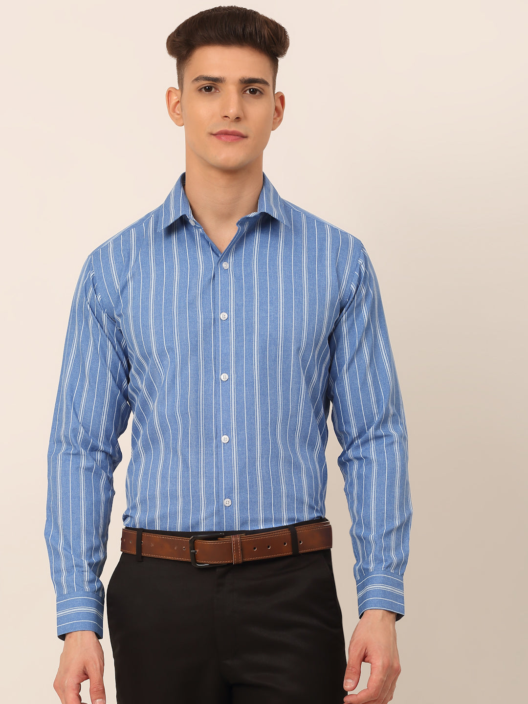Men Blue & White Classic Striped Formal Shirt