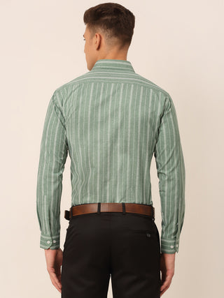 Men Green & White Classic Striped Formal Shirt