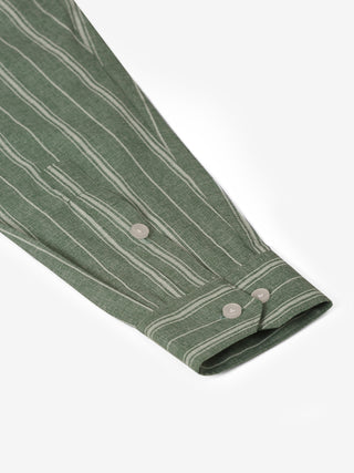 Men Green & White Classic Striped Formal Shirt