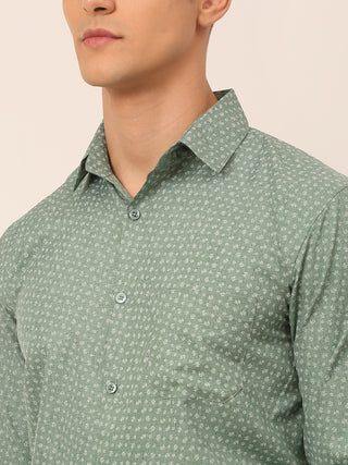 Men Green Classic Printed Formal Shirt