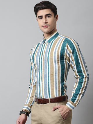 Men Green Classic Striped Formal Shirt