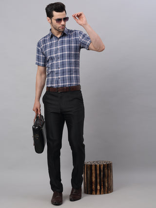 Men's Grey Half Sleeve Checked Formal Shirt