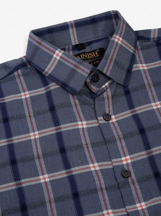 Men's Grey Half Sleeve Checked Formal Shirt