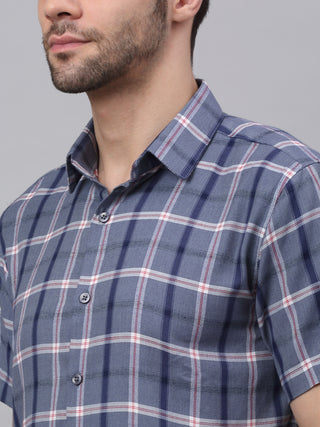 Men's Grey Half Sleeve Checked Formal Shirt