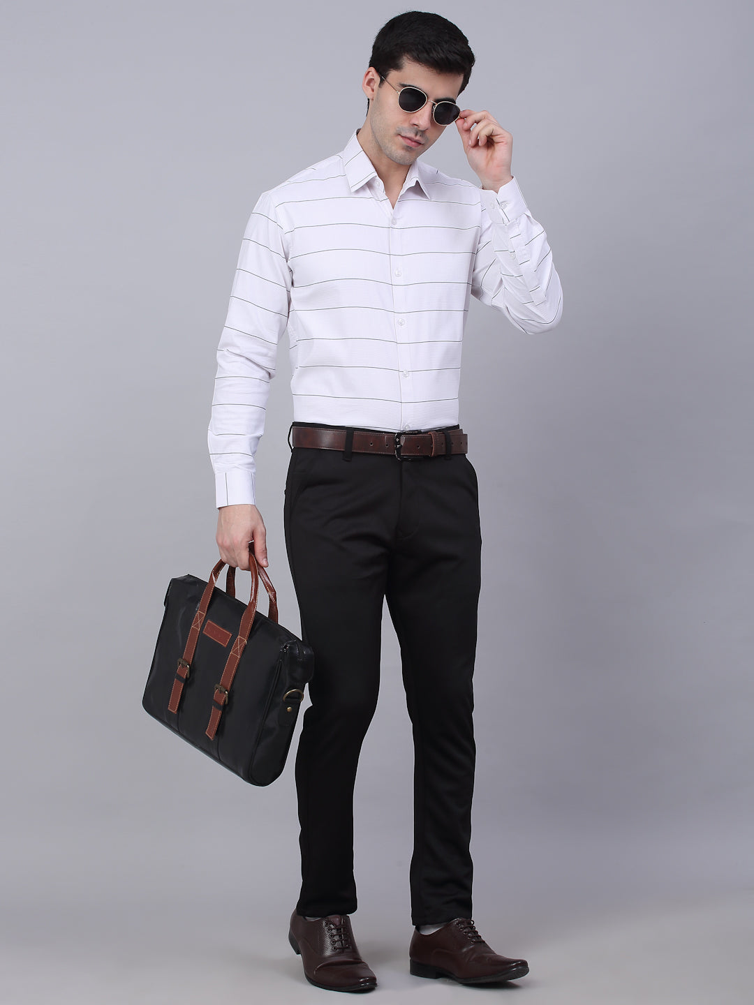 Men's White Horizontal Striped Formal Shirt