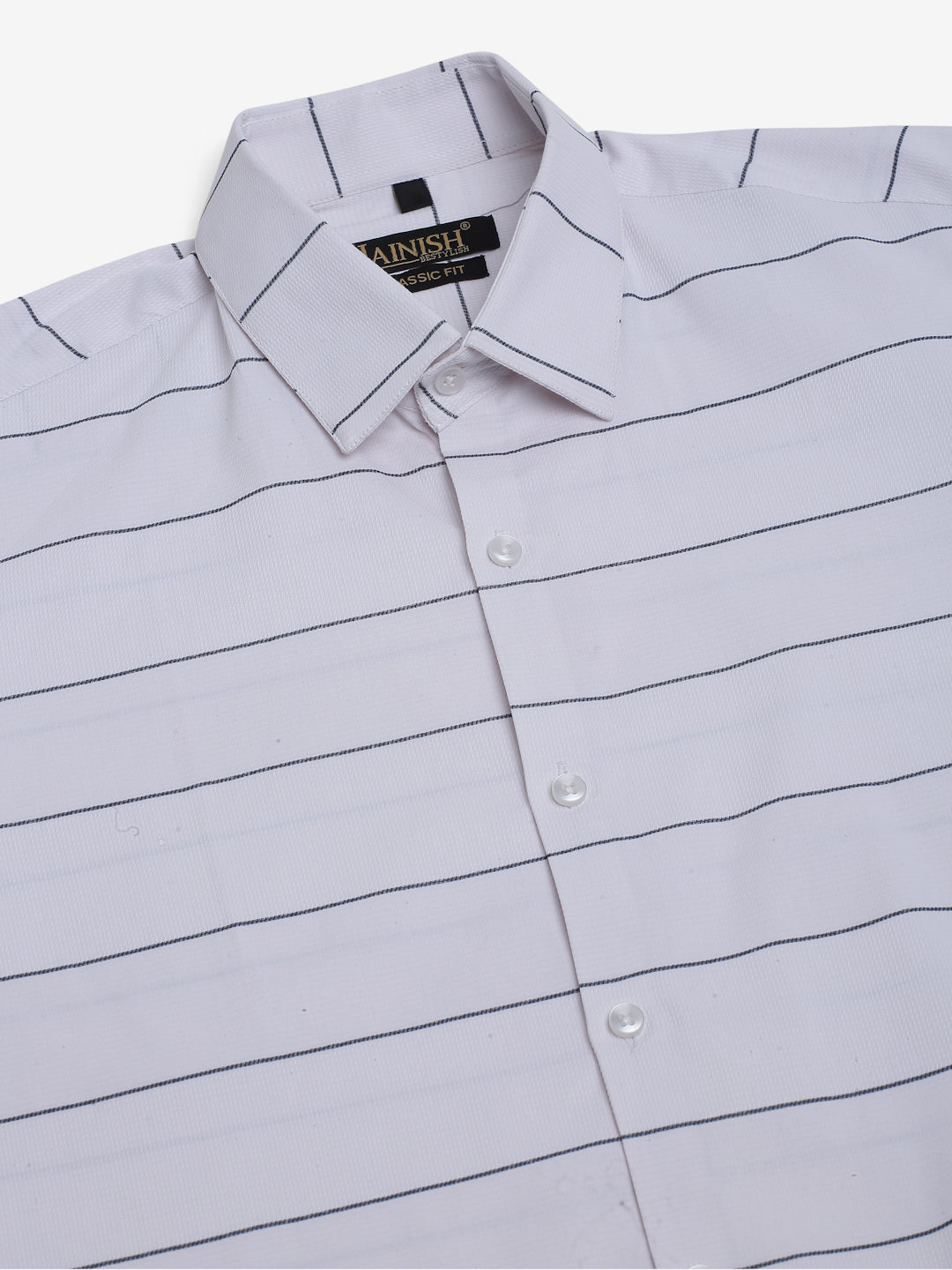 Men's White Horizontal Striped Formal Shirt