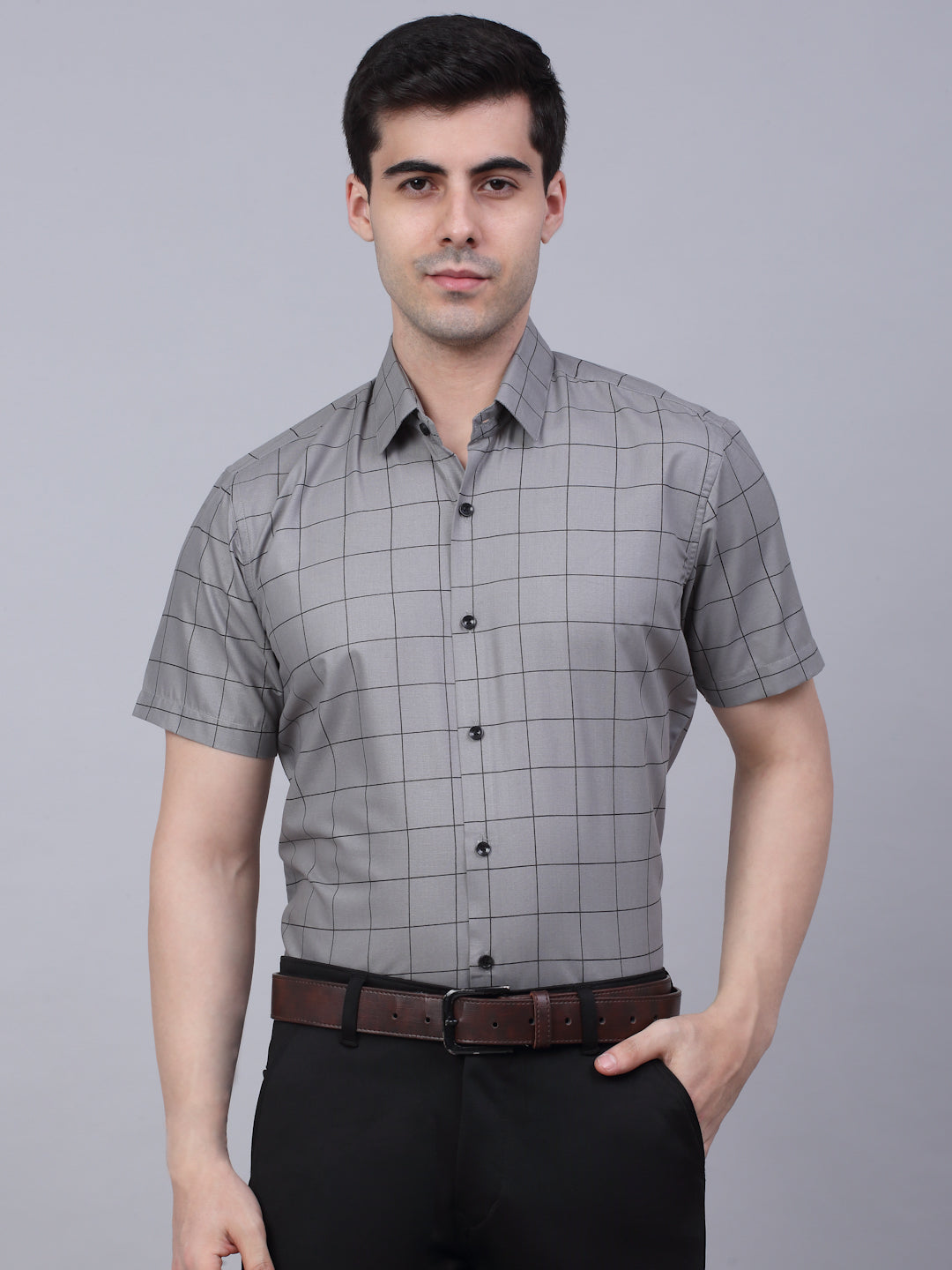 Jainish Men's Cotton Half Sleeve Checked Formal Shirts