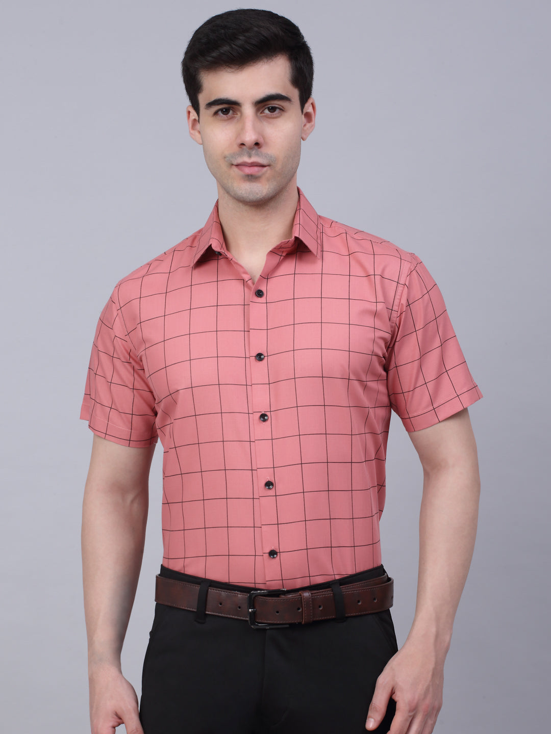 Jainish Men's Cotton Half Sleeve Checked Formal Shirts