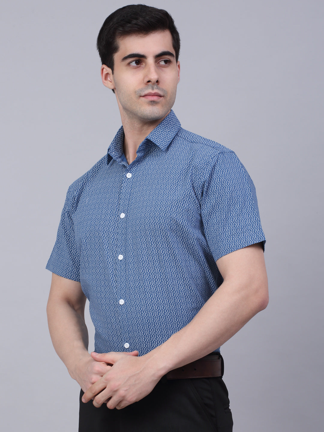 Jainish Men's Cotton Half Sleeve Printed Formal Shirts