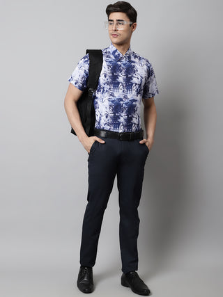 Men Blue Classic Printed Formal Shirt