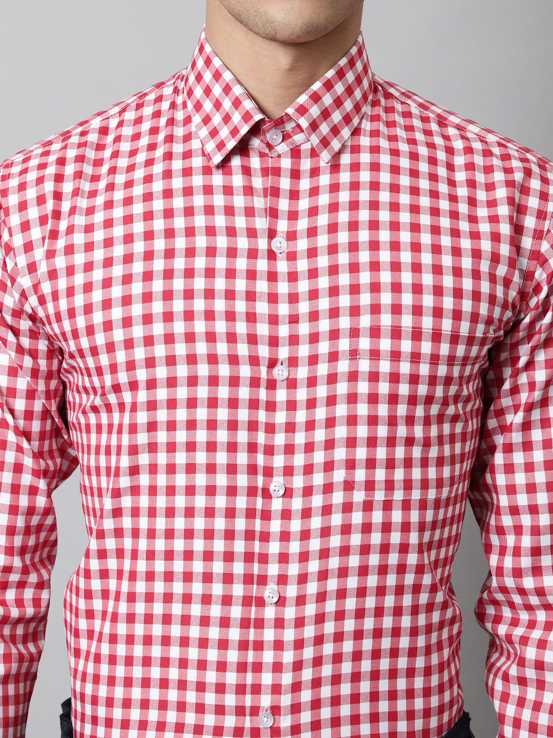 Men Red Checks Pure Cotton Formal Shirt