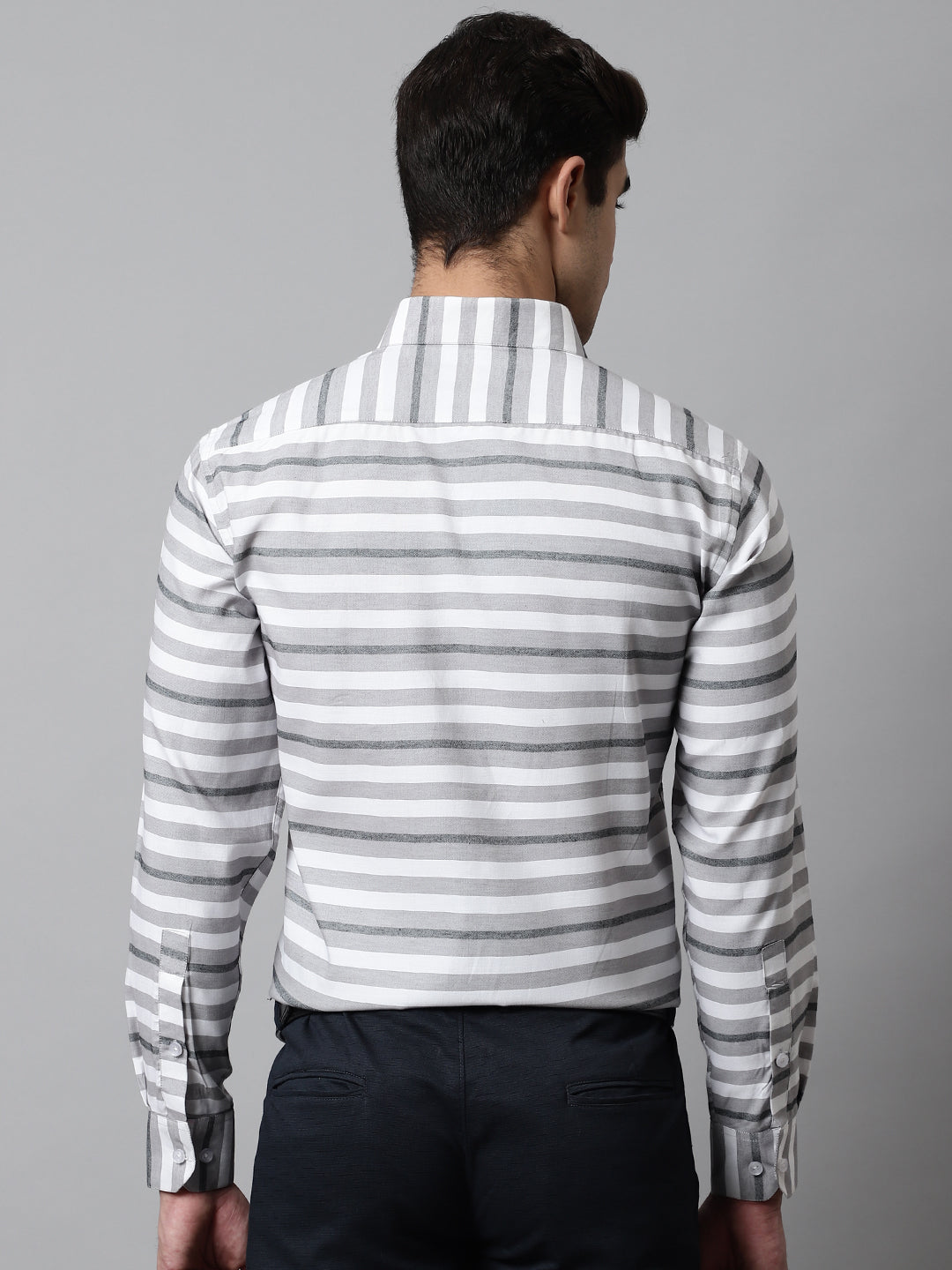 Men Grey Classic Horizontal Striped Formal Shirt
