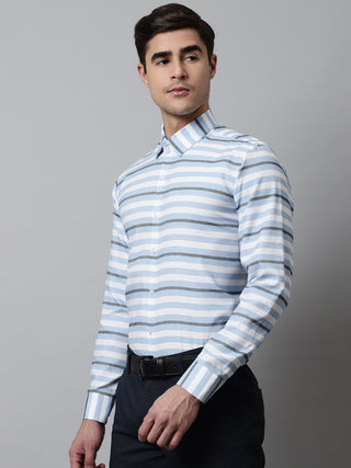 Men Sky Classic Horizontal Striped Formal Shirt