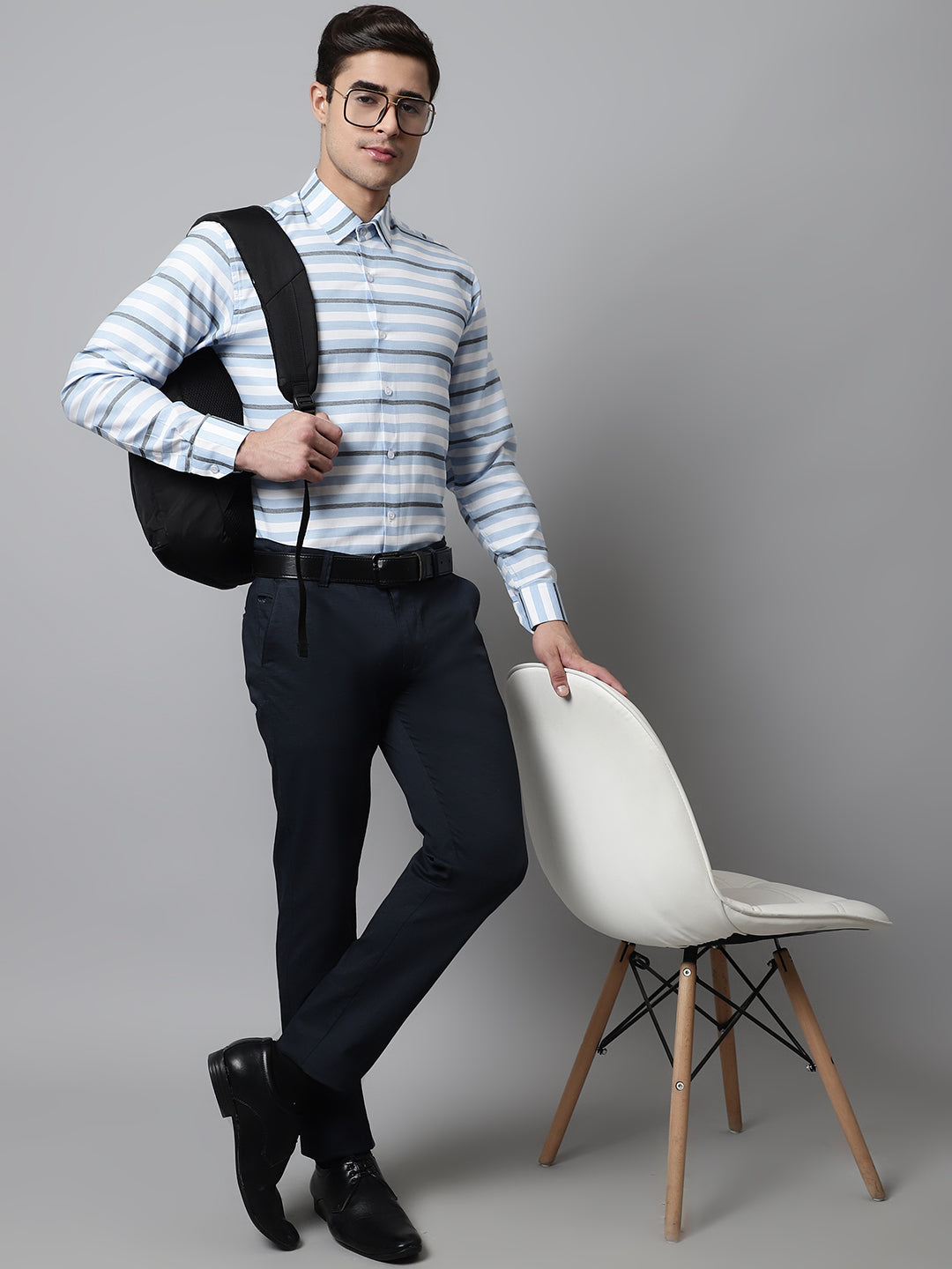 Men Sky Classic Horizontal Striped Formal Shirt