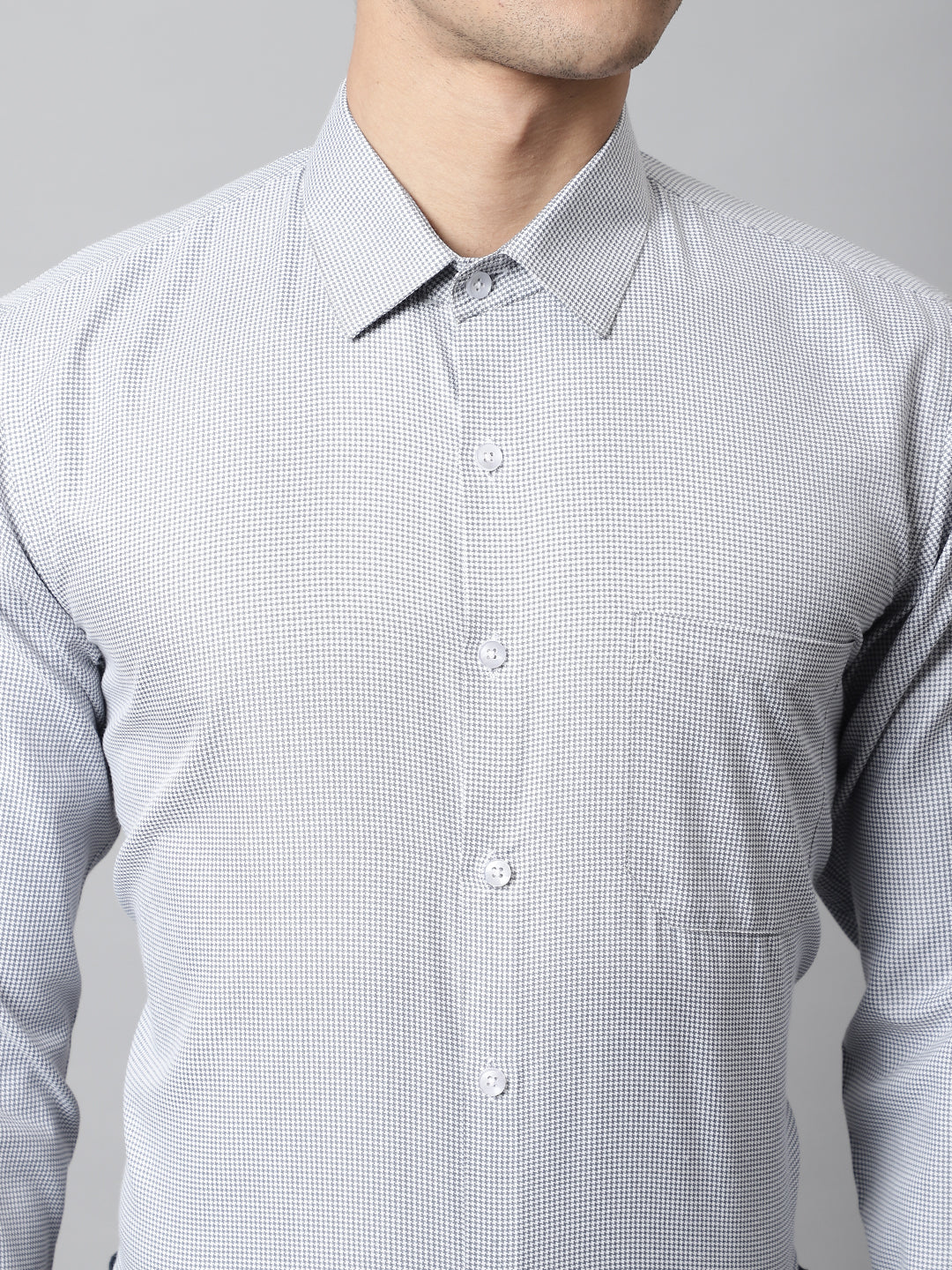 Men Light Grey Checks Pure Cotton Formal Shirt