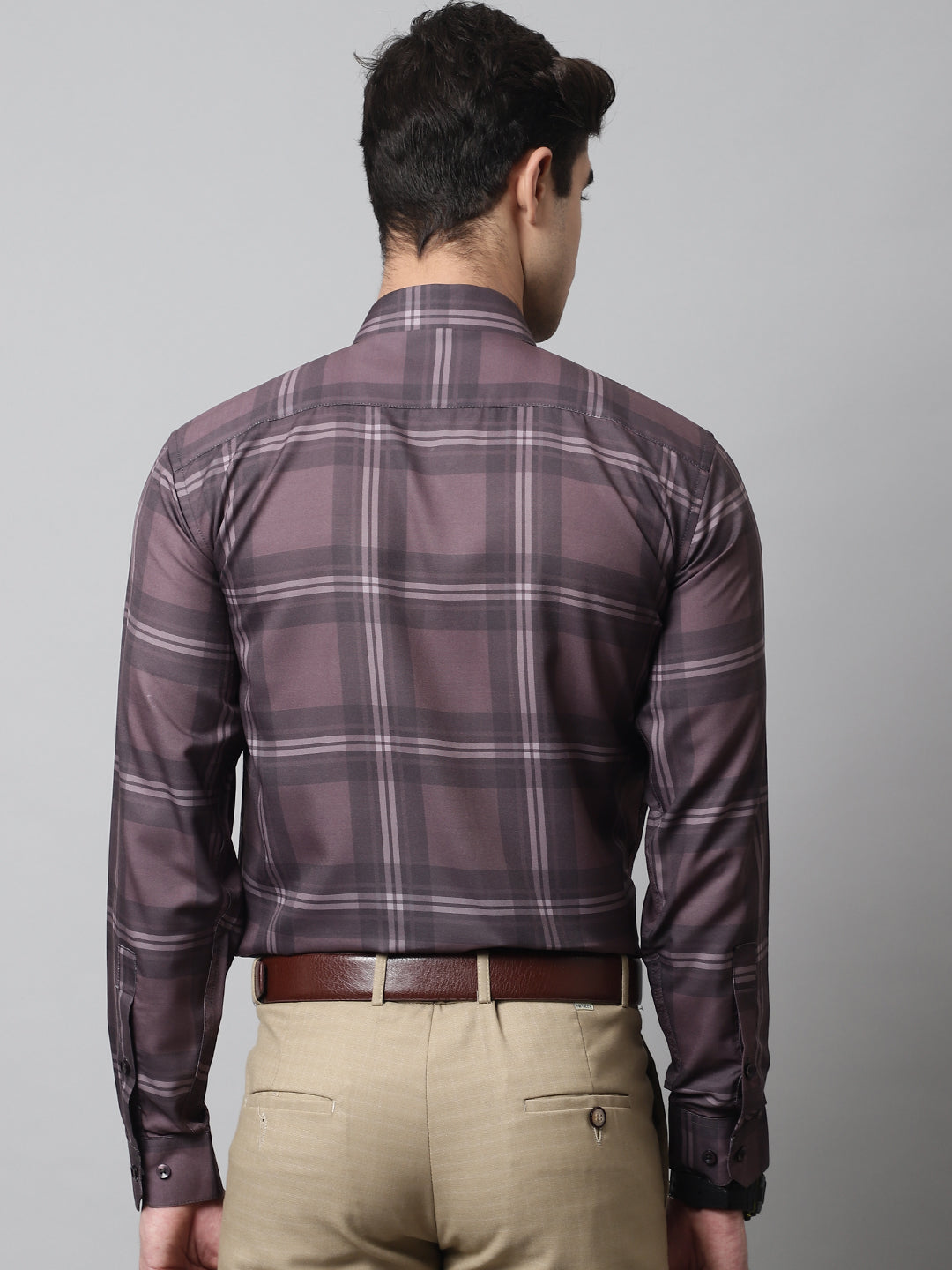 Men Brown Checks Regular Fit Cotton Formal Shirt