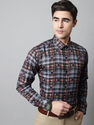 Men Grey Checks Regular Fit Cotton Formal Shirt