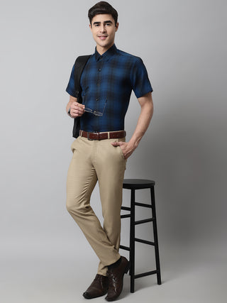 Men Peacock Checks Regular Fit Cotton Formal Shirt