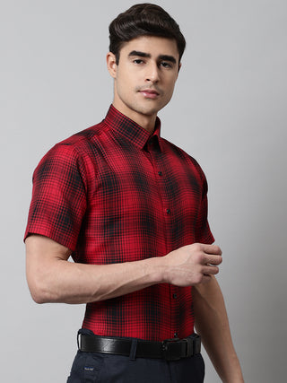 Men Red Checks Regular Fit Cotton Formal Shirt