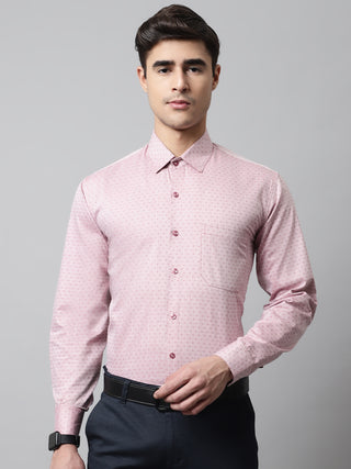 Men Coral Red Micro Ditsy Printed Pure Cotton Formal Shirt