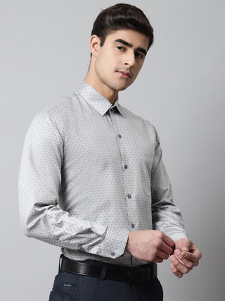 Men Grey Micro Ditsy Printed Pure Cotton Formal Shirt