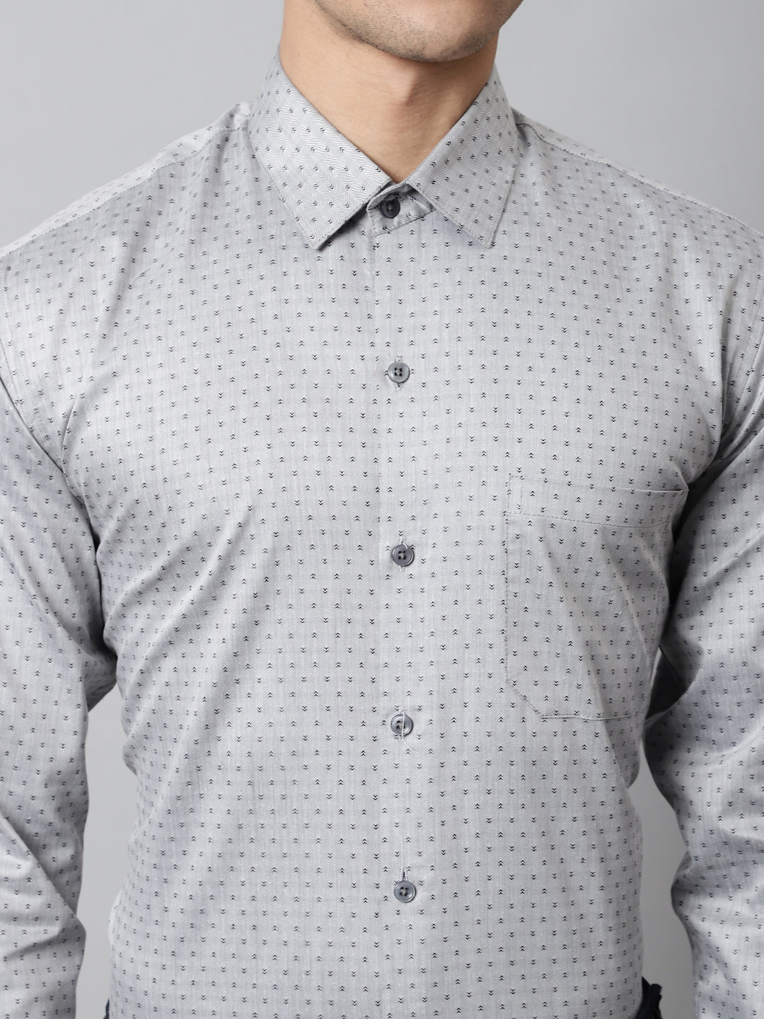 Men Grey Micro Ditsy Printed Pure Cotton Formal Shirt