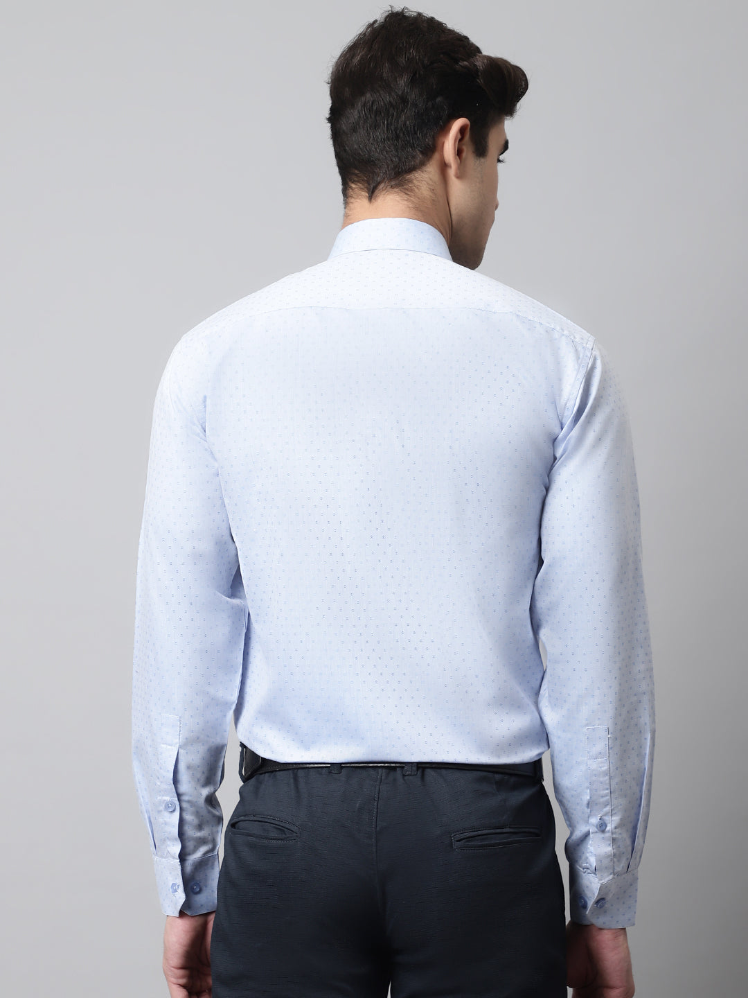 Men Sky Blue Micro Ditsy Printed Pure Cotton Formal Shirt