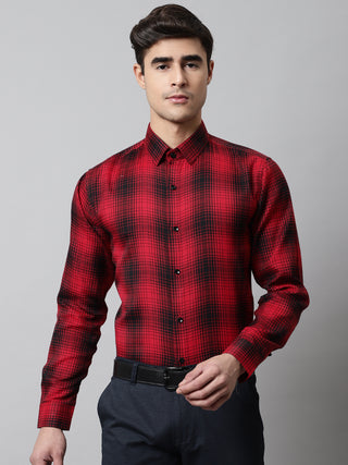 Men Red Checks Regular Fit Cotton Formal Shirt