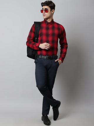 Men Red Checks Regular Fit Cotton Formal Shirt