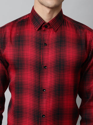 Men Red Checks Regular Fit Cotton Formal Shirt