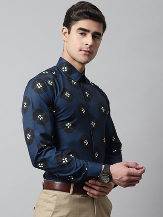 Men Blue Classic Printed Formal Shirt