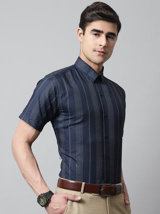 Men Navy Blue Classic Printed Formal Shirt