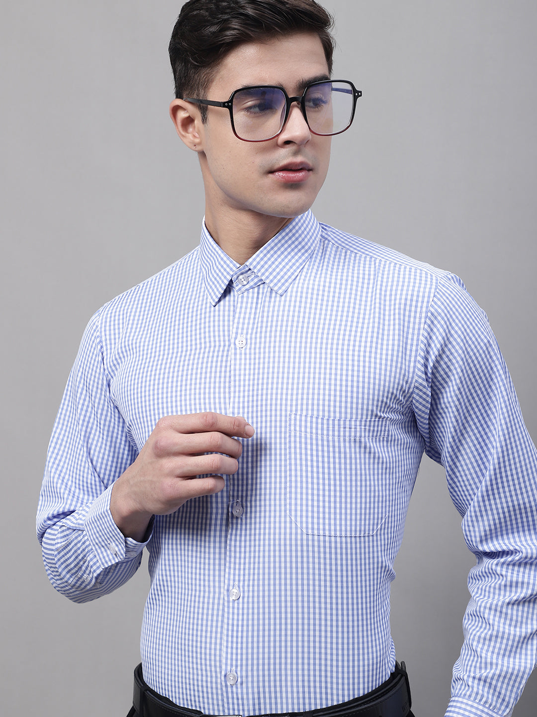 Men Blue Micro Checked Formal Shirt