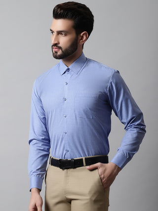 Men Blue Classic Slim Fit Solid Formal Shirt