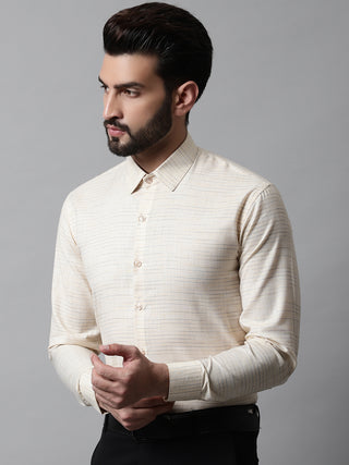 Men Cream Cotton Classic Formal Shirt