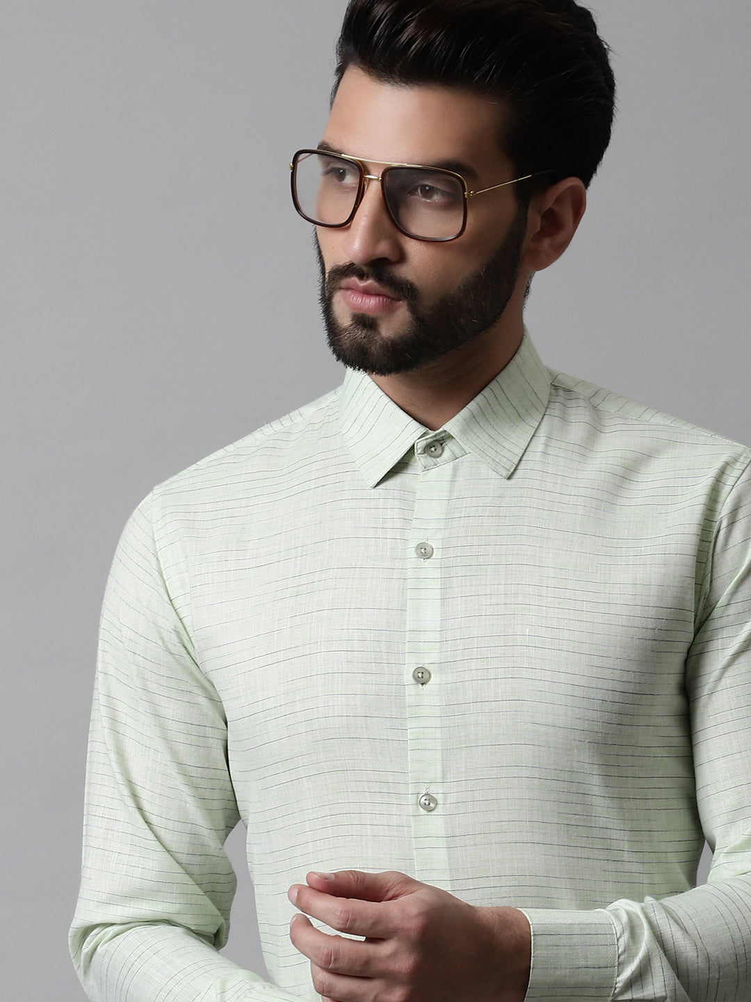 Men Light-Green Cotton Classic Formal Shirt