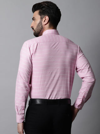 Men Pink Classic Striped Formal Cotton Shirt