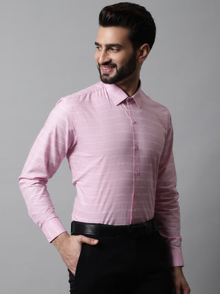 Men Pink Classic Striped Formal Cotton Shirt