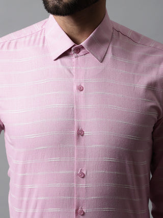 Men Pink Classic Striped Formal Cotton Shirt