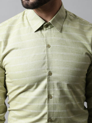 Men Pista Green Classic Striped Formal Cotton Shirt