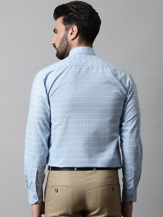 Men Sky Blue Classic Striped Formal Cotton Shirt