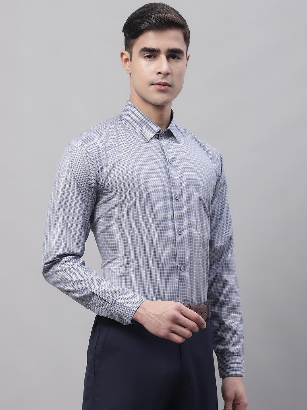 Men Grey Micro Checked Formal Shirt