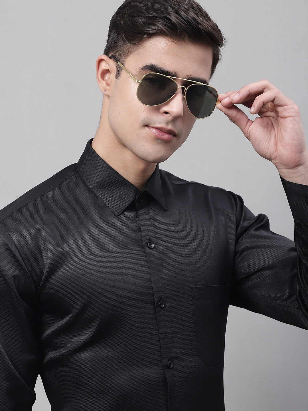Men's Black Dobby Textured Formal Shirt