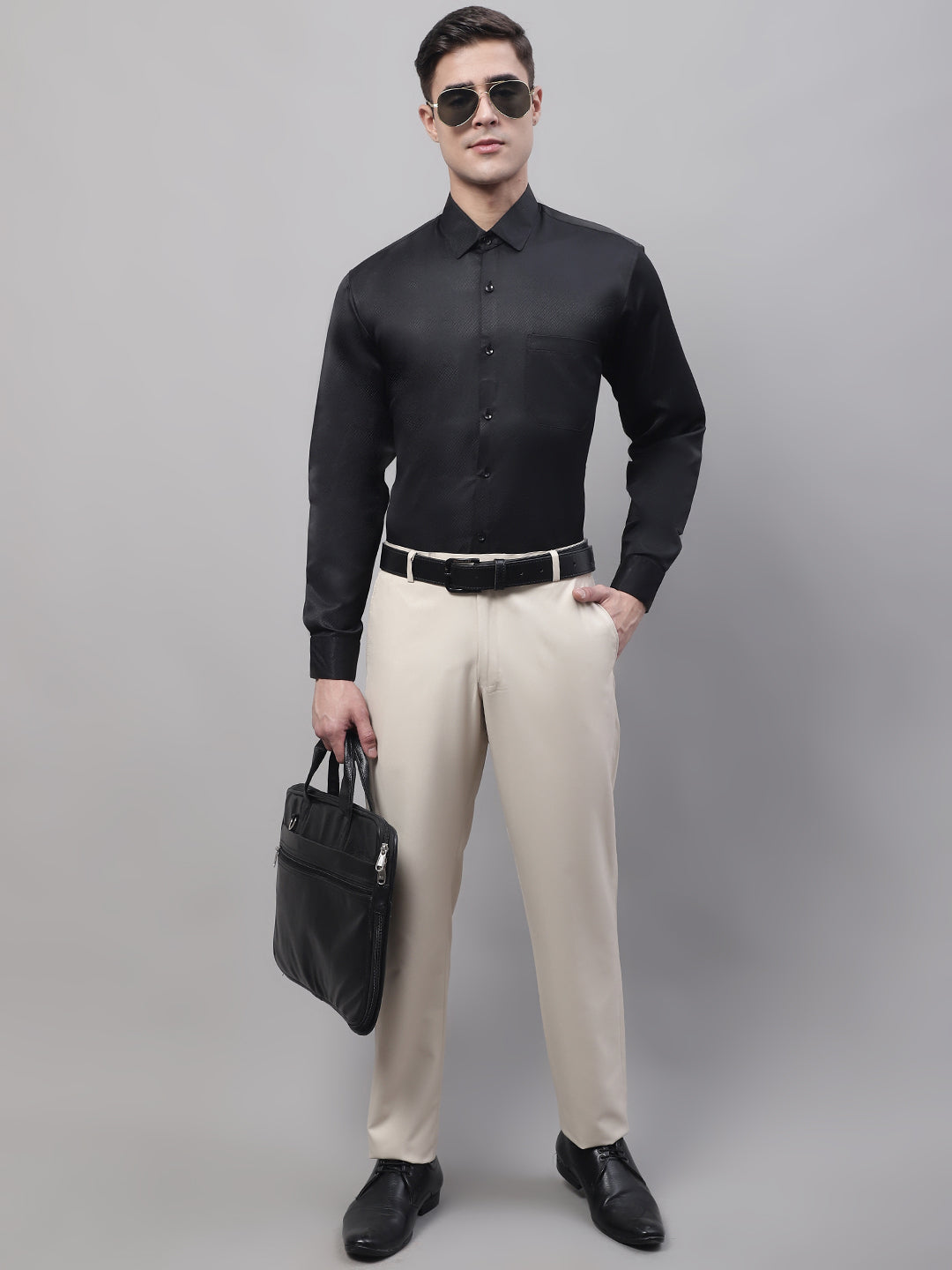 Men's Black Dobby Textured Formal Shirt